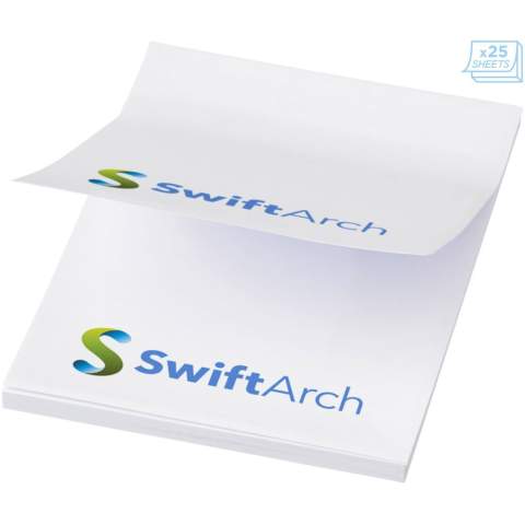 Mémo-autocollants Sticky-Mate® comprenant des feuilles auto-collantes de papier vierge de 80 g/m² en différentes couleurs. Marquage en couleurs pleines possible sur chaque feuille. Trois tailles possibles (25/50/100 feuilles).