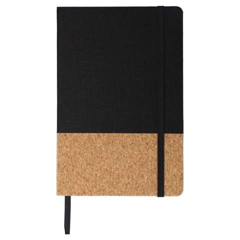 Ce carnet présente une couverture en PET et liège recyclés et 80 feuilles de papier lignées de 70 grammes certifiées FSC. Il est doté d'un élastique de fermeture et d'un ruban marque-page pour plus de commodité. Fabriqué avec du PET recyclé.
