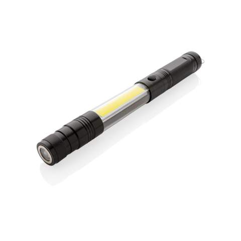 Lampe de travail magnétique à double LED qui peut être fixée sur n'importe quelle surface métallique pour un éclairage optimal. Cette lampe en aluminium vous permet de passer de sa taille normale de 26 cm à 64 cm, pour ramasser des objets qui sont coincés dans des endroits difficiles à atteindre, et est équipée de trois LED de 10 lumens pour une luminosité extra dans les espaces sombres et d'une lumière COB de 80 lumens. Lorsque la tête de la torche est étendue, elle devient flexible et peut être réglée dans n'importe quelle direction. Piles incluses.<br /><br />Lightsource: COB LED<br />LightsourceQty: 2