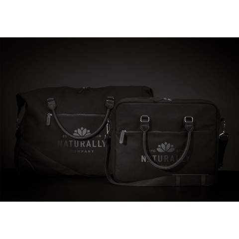 WoW! This practical laptop bag is made from recycled canvas (340 g/m²). Features a spacious storage compartment and a separate section equipped with protective foam for the safe storage and transport of a laptop up to 15.6 inches in size. In addition, there is a lot of smart storage space.  This bag is equipped with two sturdy handles made from recycled PU and a detachable/adjustable RPET polyester shoulder strap and is beautifully finished with an RPET polyester lining. The recycled materials guarantee a long life.