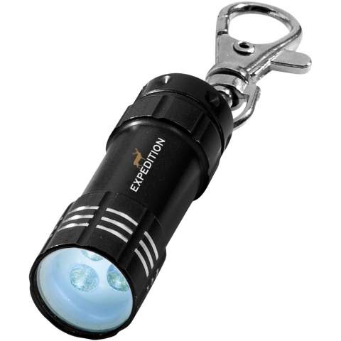 3 white LED key light with lobster clip. Batteries included.