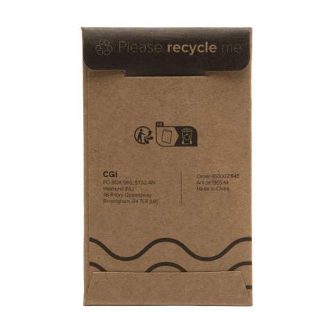 A rectangular, polished, metal keyring with bamboo wooden inlay and a sturdy keyring. Each item is supplied in an individual brown cardboard envelope.
