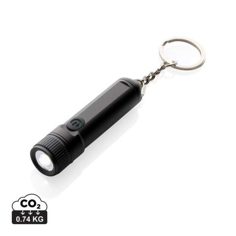 Ultra bright pocket size torch made with RCS recycled aluminum Total recycled content: 58% based on total item weight. RCS certification ensures a completely certified supply chain of the recycled materials. The torch has a super bright 120 lumen XTE LED light that will create a beam up to 30 metres. The torch has a 200 mah grade A lithium battery that provides an operating time up to 1 hour with quick re-charging via USB-C under 1 hour. The torch is IPX 4 waterproof so also suitable to use in bad weather conditions.  The torch offers 3 modes: 100%/50% and flashing. Packed in plastic free FSC gift box. Including recycled TPE USB C charging cable.<br /><br />Lightsource: LED<br />LightsourceQty: 1<br />PVC free: true