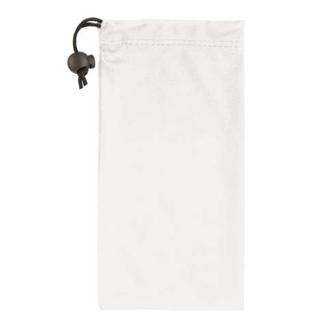 Microvezel pouch 250g/m² (90x180mm) met een full-colour all-over bedrukking. Geschikt voor een bril en telefoon. Met de pouch kunnen ook de glazen van de bril, of je telefoonscherm gereinigd worden. Het zakje is afsluitbaar door middel van koord en stopper.