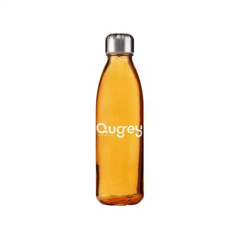 Luxueuse bouteille d'eau en verre sodocalcique solide et transparent, avec bouchon à vis pratique en acier inoxydable. Respectueuse de l'environnement, sans BPA, anti-fuite, durable et réutilisable. Capacité 650 ml. Par pièce dans une boîte.