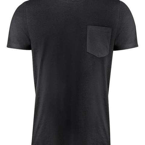 Bicolor, single jersey Tshirt met borstzak in contrast kleur en een ronde hals. Dit artikel wordt geleverd in biobased, composteerbare verpakking.  Dit artikel bevat gecertificeerd organisch katoen