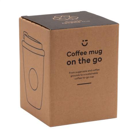 WoW! This double-walled, thermos, coffee-to-go cup is made from coffee grounds and sugar cane waste. This durable cup has a screw-top lid with drinking opening and an integrated closure to prevent unwanted leaks. The inner wall and lid with snap closure are made from a compostable material called polyactide (PLA). This cup keeps your coffee at the right temperature and is perfect for when you are out and about. Reusable, BPA Free and Food Approved.  Because this product is made from natural materials, there may be slight variations in colour. This adds to the beauty and individual character of each cup. Capacity 250 ml. Each item is supplied in an individual brown cardboard box.