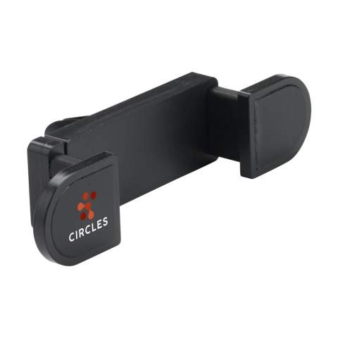 Support de téléphone universel et réglable en ABS recyclé. Rotation à 360 degrés. Facile à fixer sur la grille d'aération de votre voiture. Placez votre téléphone mobile (jusqu'à 6 pouces) dans le support pour une utilisation mains libres. Certifié GRS. Matière recyclée totale : 79%. Emballage par pièce.