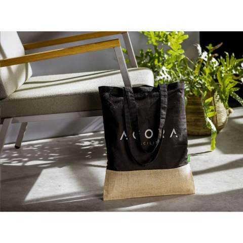WoW! Stevige winkeltas van 100% organisch katoen (160 g/m²) gecombineerd met stevig jute. OEKO-TEX® gecertificeerd. Met lange hengsels. Inhoud ca. 8 liter.