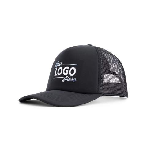The original trucker cap is made of five panels and foam front with mesh sides for optimal ventilation. The front is perfect for large prints.