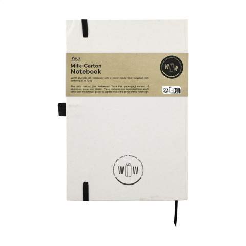 WoW! A5-notitieboek met een cover van gerecyclede melkpakken (tot 70%). Met 80 vel crèmekleurig,  gelinieerd papier (80 g/m²), een sluitelastiek en een leeslint.      De melkpakken bestaan uit aluminium, papier en plastic. Deze materialen worden van elkaar gescheiden en van het overgebleven papier is onder meer de cover van dit notitieboekje gemaakt. Door het gebruik van gerecycelde materialen kunnen kleine oneffenheden in het materiaal zichtbaar zijn. Dit geeft het product een unieke uitstraling.
