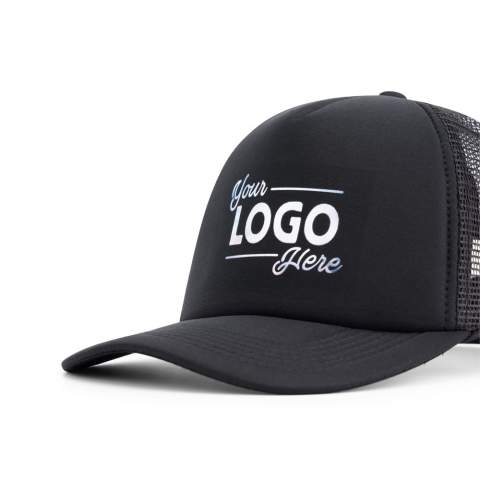 The original trucker cap is made of five panels and foam front with mesh sides for optimal ventilation. The front is perfect for large prints.