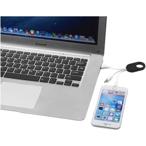 Le câble de charge Troop 3-en-1 comprend un embout USB de type C et un embout double compatible 2-en-1 pour les appareils Apple® iOS et Android. Il est doté d'un mousqueton pour l'accrocher facilement à votre sac.