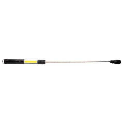 Lampe de travail magnétique à double LED qui peut être fixée sur n'importe quelle surface métallique pour un éclairage optimal. Cette lampe en aluminium vous permet de passer de sa taille normale de 26 cm à 64 cm, pour ramasser des objets qui sont coincés dans des endroits difficiles à atteindre, et est équipée de trois LED de 10 lumens pour une luminosité extra dans les espaces sombres et d'une lumière COB de 80 lumens. Lorsque la tête de la torche est étendue, elle devient flexible et peut être réglée dans n'importe quelle direction. Piles incluses.<br /><br />Lightsource: COB LED<br />LightsourceQty: 2