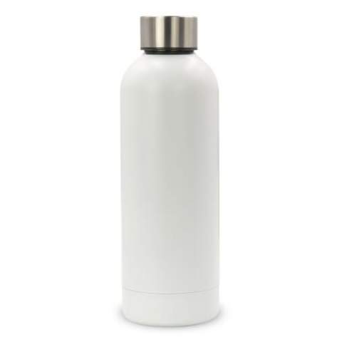 Double wall, vacuum insulated bottle, perfect for keeping drinks cool/warm for a long time. The bottle is 100% leak-proof. Cold drinks stay cool for up to 24 hours and hot drinks hot for up to 12 hours. This item can be sublimated all-around, in full-colour. Comes packaged in a gift box.