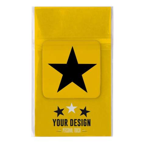 Microfiber sticky cleaner (35x35mm) to clean your electronic device's screen. After use you can store it on the back of your device. Each piece is packed in a polybag with a customised insert card. Including full-colour all-over imprint.