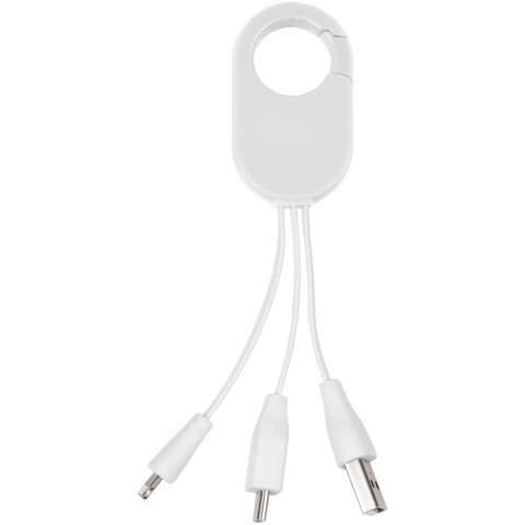 Das Troop 3-in-1-Ladekabel verfügt über einen USB Typ C-Stecker und einen doppelt kompatiblen 2-in-1-Stecker für Apple® iOS- und Android-Geräte. Es hat einen Karabinerhaken zum problemlosen Anbringen an Ihrer Tasche.