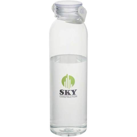 Bouteille d’eau fabriquée en RPET certifié RCS, dotée d’une poignée de transport pratique en silicone. Conforme au processus de recyclage PET approuvé par l’EFSA. Capacité : 630 ml. 