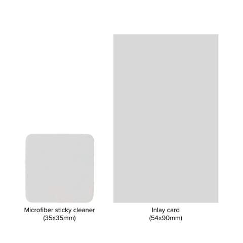 Microfiber sticky cleaner (35x35mm) to clean your electronic device's screen. After use you can store it on the back of your device. Each piece is packed in a polybag with a customised insert card. Including full-colour all-over imprint.