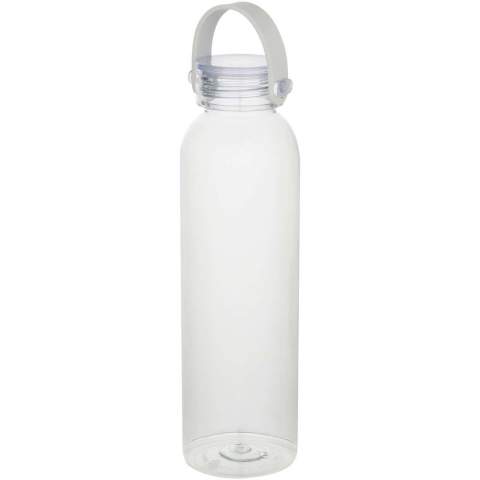Bouteille d’eau fabriquée en RPET certifié RCS, dotée d’une poignée de transport pratique en silicone. Conforme au processus de recyclage PET approuvé par l’EFSA. Capacité : 630 ml. 
