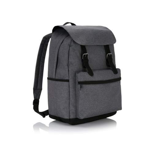 This 600D two tone polyester laptop backpack offers a classic look that’s perfect for the daily commute to school or work. Comes with large main compartment including a padded pocket for your 15.6” laptop. A zippered front pocket offers added storage for your earbuds and smartphone, camera, snacks, or other small items. PVC free.<br /><br />FitsLaptopTabletSizeInches: 15.6<br />PVC free: true