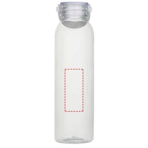 Bouteille d’eau fabriquée en RPET certifié RCS, dotée d’une poignée de transport pratique en silicone. Conforme au processus de recyclage PET approuvé par l’EFSA. Capacité : 630 ml. 