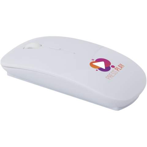 Stylish and bright optical 4-button mouse made of recycled plastic, with an USB receiver for wireless RF connection and special DPI function (800/1200/1600 DPI). The DPI button makes it possible to quickly change the sensitivity of your mouse which is very convenient during gaming. Requires 2x AAA batteries (not included). Compatible with Windows and Mac operating systems. Delivered in a kraft paper box.