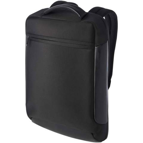 Der schlanke, kompakte und robuste GRS-zertifizierte Expedition Pro Laptop-Rucksack ist der perfekte Begleiter für Berufstätige, die viel unterwegs sind. Er ist aus wasserabweisendem 900D RPET gefertigt, kombiniert mit hochwertigen PU-Elementen und RPET-Futter. Er verfügt über ein spezielles 15,6"-Laptopfach, ein Tablet-Fach, mehrere Organisationsfächer, eine Vordertasche mit Reißverschluss und eine versteckte Tasche direkt unter dem Tragegurt auf der Rückseite. Die gepolsterten und verstellbaren Schultergurte, das integrierte Kartenfach, die Sonnenbrillenschlaufe, die geformte Netzrückseite sowie der gepolsterte Tragegriff sorgen für maximalen Tragekomfort und Bequemlichkeit. Fassungsvermögen: 12 Liter. PVC frei.