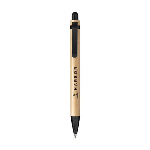 WoW! Blue or black ink ballpoint pen with a bamboo barrel and metal clip.