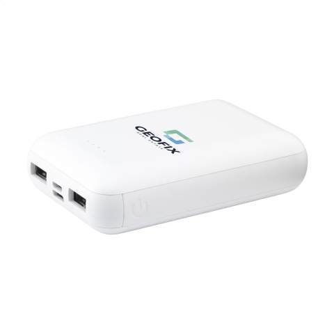 Petit, léger et très puissant. Ce powerbank est en ABS recyclé, avec une batterie au lithium polymère intégrée de 10 000 mAh, il fournit une charge sans fil d'une puissance de 5 W. Ce chargeur externe de poche vous permet de recharger facilement votre téléphone lors de vos déplacements. Les dispositifs peuvent être chargés via les deux ports USB ou en utilisant la fonction de charge sans fil intégrée d'une puissance de 5 W. Cette fonction convient aux dispositifs mobiles qui disposent d'un chargement sans fil QI. Entrée : 5 V / 2 A. 2x sortie : 5 V / 2 A. Sortie sans fil : 5 W. Avec des voyants lumineux et un bouton marche / arrêt. Comprend un câble de charge avec USB-C vers  USB-C et un mode d'emploi. Par pièce dans une boîte.
