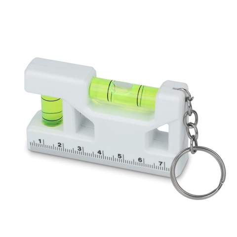 Porte-clés multifonctionnel avec niveaux à bulle verticaux et horizontaux intégrés, règle de 7 cm et aimant. Idéal pour les petits travaux de nivellement et les mesures rapides.