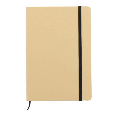Notebook with cardboard cover, black ribbon, black elastic band and 160 creamed coloured lined 70g/m² pages.