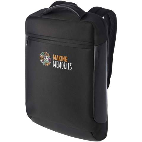 Der schlanke, kompakte und robuste GRS-zertifizierte Expedition Pro Laptop-Rucksack ist der perfekte Begleiter für Berufstätige, die viel unterwegs sind. Er ist aus wasserabweisendem 900D RPET gefertigt, kombiniert mit hochwertigen PU-Elementen und RPET-Futter. Er verfügt über ein spezielles 15,6"-Laptopfach, ein Tablet-Fach, mehrere Organisationsfächer, eine Vordertasche mit Reißverschluss und eine versteckte Tasche direkt unter dem Tragegurt auf der Rückseite. Die gepolsterten und verstellbaren Schultergurte, das integrierte Kartenfach, die Sonnenbrillenschlaufe, die geformte Netzrückseite sowie der gepolsterte Tragegriff sorgen für maximalen Tragekomfort und Bequemlichkeit. Fassungsvermögen: 12 Liter. PVC frei.