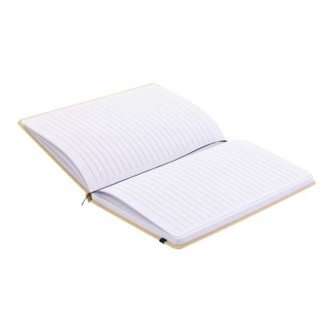 Notebook with cardboard cover, black ribbon, black elastic band and 160 creamed coloured lined 70g/m² pages.
