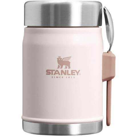 The Stanley Legendary food jar with spork is the ultimate companion for meals on the go, whether you’re traveling or camping. Compact yet spacious, it offers ample room for your favourite hot or cold dishes. The insulated lid features a pressure-release valve, making it easy to open even with temperature changes. Its wide-mouth design allows for effortless filling, pouring, and cleaning. Made from durable stainless steel, it’s top-rack dishwasher safe for quick and easy maintenance. It also comes with a stainless steel spork that fits securely into the side bracket, so you’re always ready to enjoy your meal wherever you are.