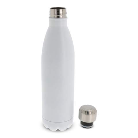 Double walled vacuum insulated drinking bottle with a 0,75L capacity. This 100% leak-proof bottle keeps drinks at the same temperature for longer thanks to the vacuum in between the walls. Drinks will stay warm for up to 12 hours and/or cold up to 24 hours. Comes packaged in a gift box.