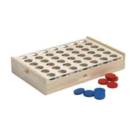 Strategiespiel für 2 Spieler. Diese kompakte Version besteht aus FSC 100% zertifiziertem Polywood und Sperrholz und wird mit 21 Steinen in Rot und Blau geliefert. Mit praktischer Drehfunktion zum Aufrichten des Rahmens. Wer als Erster 4 gleichfarbige Steine ​​horizontal, vertikal oder diagonal aneinanderreiht, ist der Gewinner. Ein Spiel für Jung und Alt. Inklusive Spielregeln. Pro Stück in einer Verpackung.