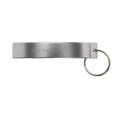 Arched aluminium opener and keyring.