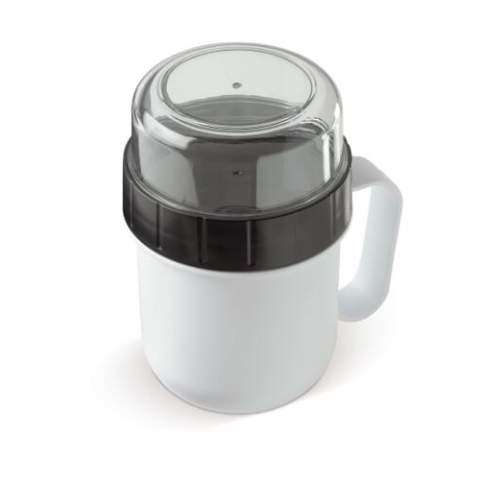 Handy cup with two compartments. Ideal to keep your soup or yoghurt in the larger cup section and your croutons, fruits or meusli in the smaller compartment, keeping the crunchy bits crunchy until mealtime.