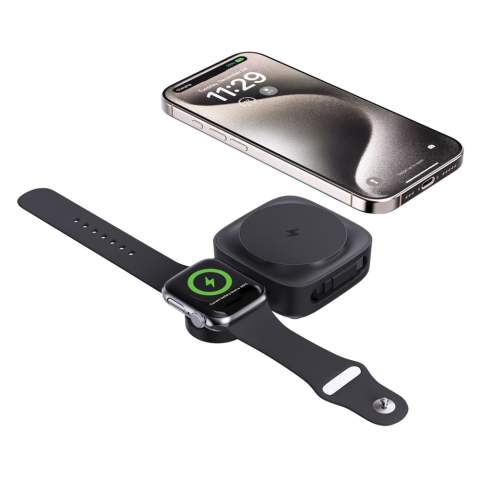 De kracht om op te laden, alles in één strak design. De Urban Vitamin Goleta is een 2-in-1 15W magnetische draadloze oplader met een intrekbare USB-C-kabel van 65 cm. Hij combineert draadloos opladen met het gemak van bekabeld opladen in één compacte, draagbare oplossing. Of u nu uw telefoon, iWatch of beide oplaadt, Goleta biedt de flexibiliteit en efficiëntie die u nodig hebt. De Goleta is ontworpen met een supersterke magnetische verbinding en houdt uw telefoon stevig op zijn plaats terwijl hij draadloos oplaadt tot 15W voor telefoons, met meerdere uitgangsvermogens (10W, 7,5W, 5W), afhankelijk van uw apparaat. De draadloze 2,5W-uitgang voor iWatch zorgt ervoor dat uw smartwatch ook van stroom blijft. De intrekbare RTPE-kabel zorgt voor knoopvrije, eenvoudige opslag tijdens het opladen, en met een 9V/3A USB-C-ingang levert hij efficiënte stroom voor al uw apparaten. Goleta is gemaakt met RCS (Recycled Claim Standard) gecertificeerde RABS-materialen. Urban Vitamin-artikelen zijn gema<br /><br />WirelessCharging: true<br />PVC free: true