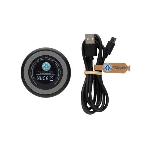 Unique design 15W magnetic wireless charger that gives you the option to charge either your mobile device, earbuds or iWatch.  Simply click them on and start charging. Made with recycled ABS and recycled TPE. Total recycled content: 35% based on total item weight. RCS certification ensures a completely certified supply chain of the recycled materials. Including 120 cm USB A to USB C charging cable made from RCS certified recycled TPE. Packed in FSC® packaging. PVC Free. Output 9V.2.2A Output watch: 9V/0.4A, Output earbuds: 9V/0.5A. Input 9V/3A.<br /><br />WirelessCharging: true<br />PVC free: true