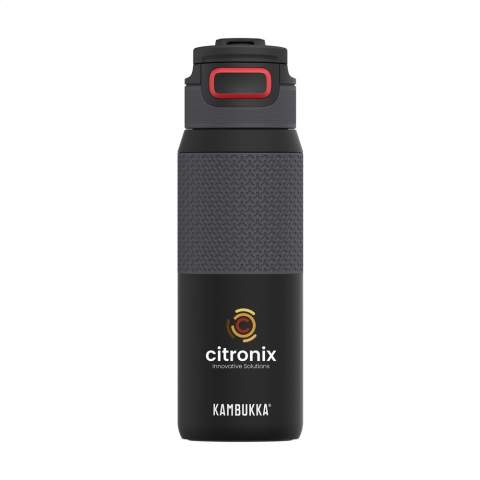 Vacuum insulated 18/8 stainless steel water bottle made by Kambukka® • excellent quality • BPA-free • keeps drinks cool for up to 21 hours • 3-in-1 lid with 2 drinking positions: just push to take a quick sip, or open it completely to drink just as comfortably as from a mug, without spilling • easy to clean thanks to Snapclean®: just pinch and pull to remove the inner, dishwasher-safe mechanism • universal lid: also fits on other Kambukka® drinking bottles • the lid is dishwasher-safe - wash the bottle by hand • carrying handle • handy rubberized grip • non-slip base • 100% leakproof • capacity 750 ml. The lid is designed for quick drinking of cold drinks and is therefore not suitable for drinking hot and warm drinks.     STOCK AVAILABILITY: Up to 1000 pcs accessible within 10 working days plus standard lead-time. Subject to availability.