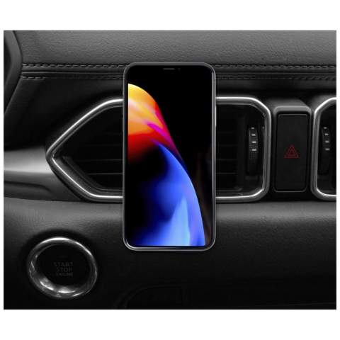 Magnetische Telefonhalterung aus Aluminium für das Auto. Der Clip kann einfach in die Lüftungsöffnung des Autos eingesteckt werden, und die Metallplatte kann an der Rückseite des Telefons oder der Handyhülle befestigt werden. Die Halterung ist möglicherweise nicht mit allen Smartphonehüllen kompatibel.