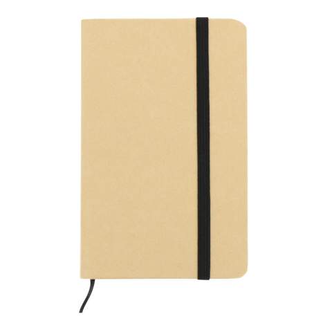 Notebook with cardboard cover, black ribbon, black elastic band and 160 creamed coloured lined 70g/m² pages.