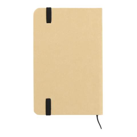 Notebook with cardboard cover, black ribbon, black elastic band and 160 creamed coloured lined 70g/m² pages.