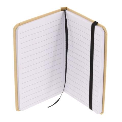 Notebook with cardboard cover, black ribbon, black elastic band and 160 creamed coloured lined 70g/m² pages.