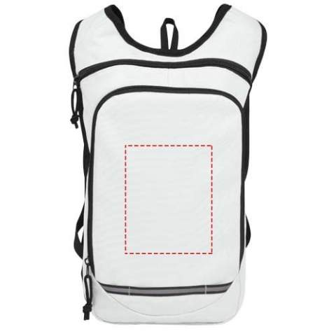 Made from 100% GRS recycled and water repellent fabric, the Trails backpack features one zippered front pocket and one zippered main compartment, and is compatible with a hydration water bladder. Reflective stripes for visibility and mesh backside for carrying comfort , making it a great sustainable choice for outdoor activities.