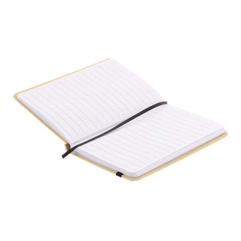 Notebook with cardboard cover, black ribbon, black elastic band and 160 creamed coloured lined 70g/m² pages.