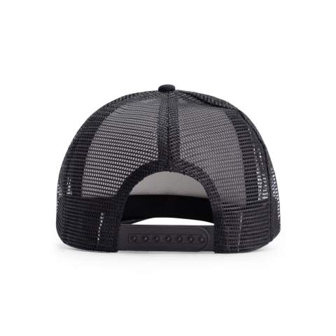 The original trucker cap is made of five panels and foam front with mesh sides for optimal ventilation. The front is perfect for large prints.