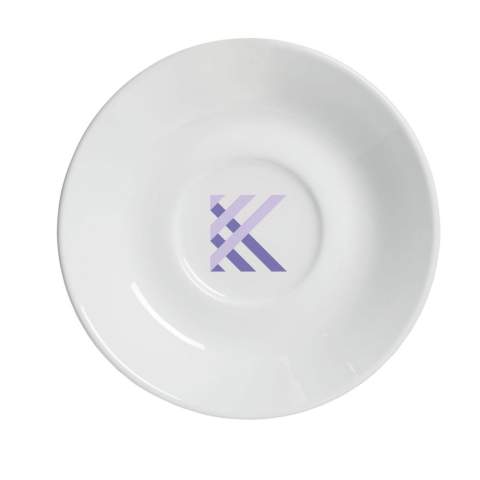 Quality ceramic coffee mug  with saucer. Suitable for all coffee machines. Dishwasher safe. The imprint is dishwasher tested and certified: EN 12875-2. Dim. cup 8 x 8 Ø cm. Dim. saucer Ø 13,8 cm. Capacity 200 ml.